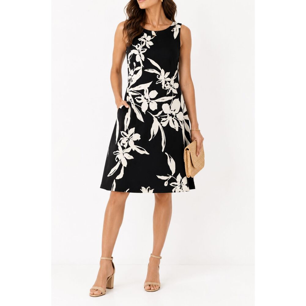 American Living Black White Floral A-Line Dress Women's Size 4